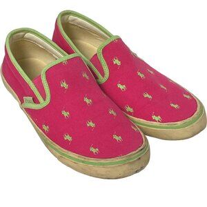 POLO RALPH LAUREN Canvas Sneakers Size 9 Pink Green Logo Loafers Slip ons Womens